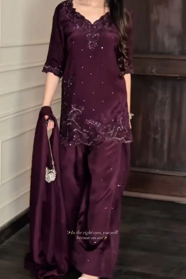 Plum - 3 PC Farshi Masterpiece