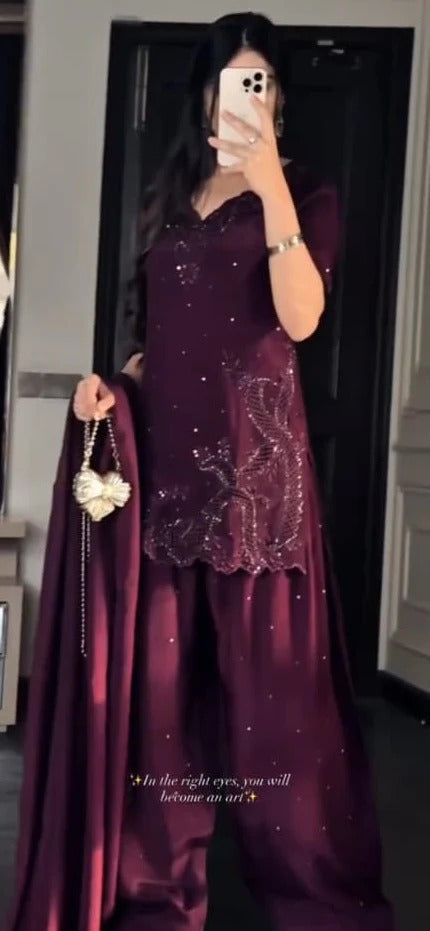 Plum - 3 PC Farshi Masterpiece