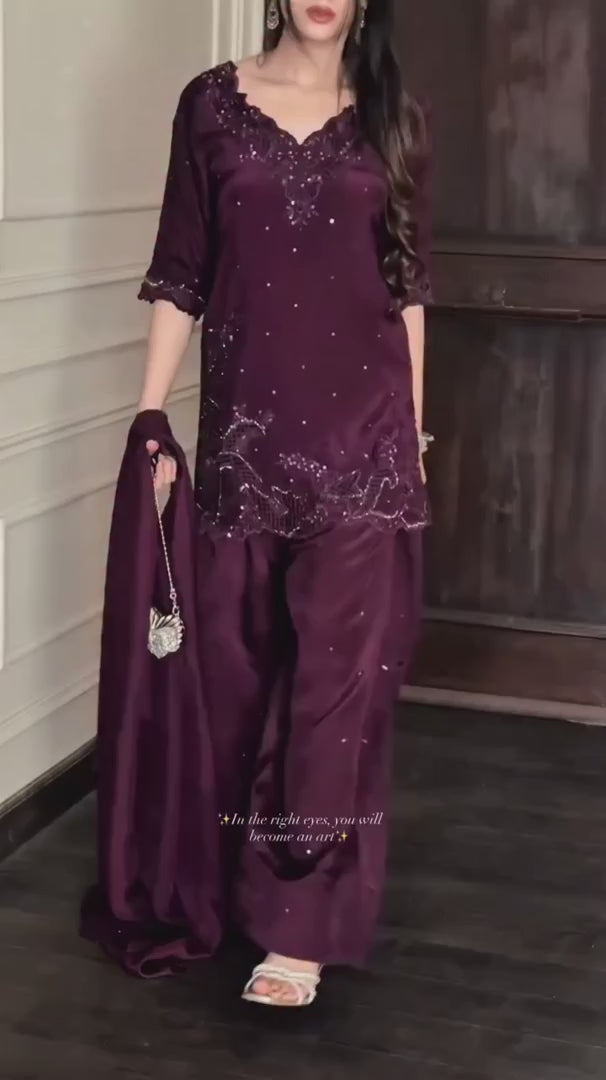 Plum - 3 PC Farshi Masterpiece